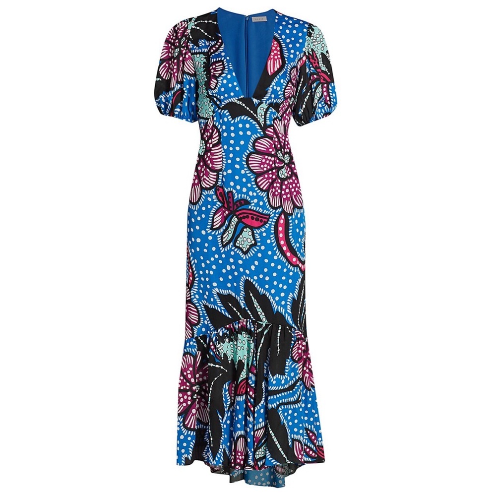 RHODE Ester Printed Midi Dress Blue Print Size 0/2 - Picture 2 of 8